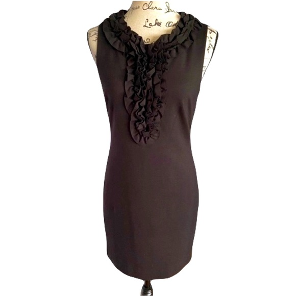 Trina Turk Ruffle Bib Front Black Dress - Picture 1 of 9
